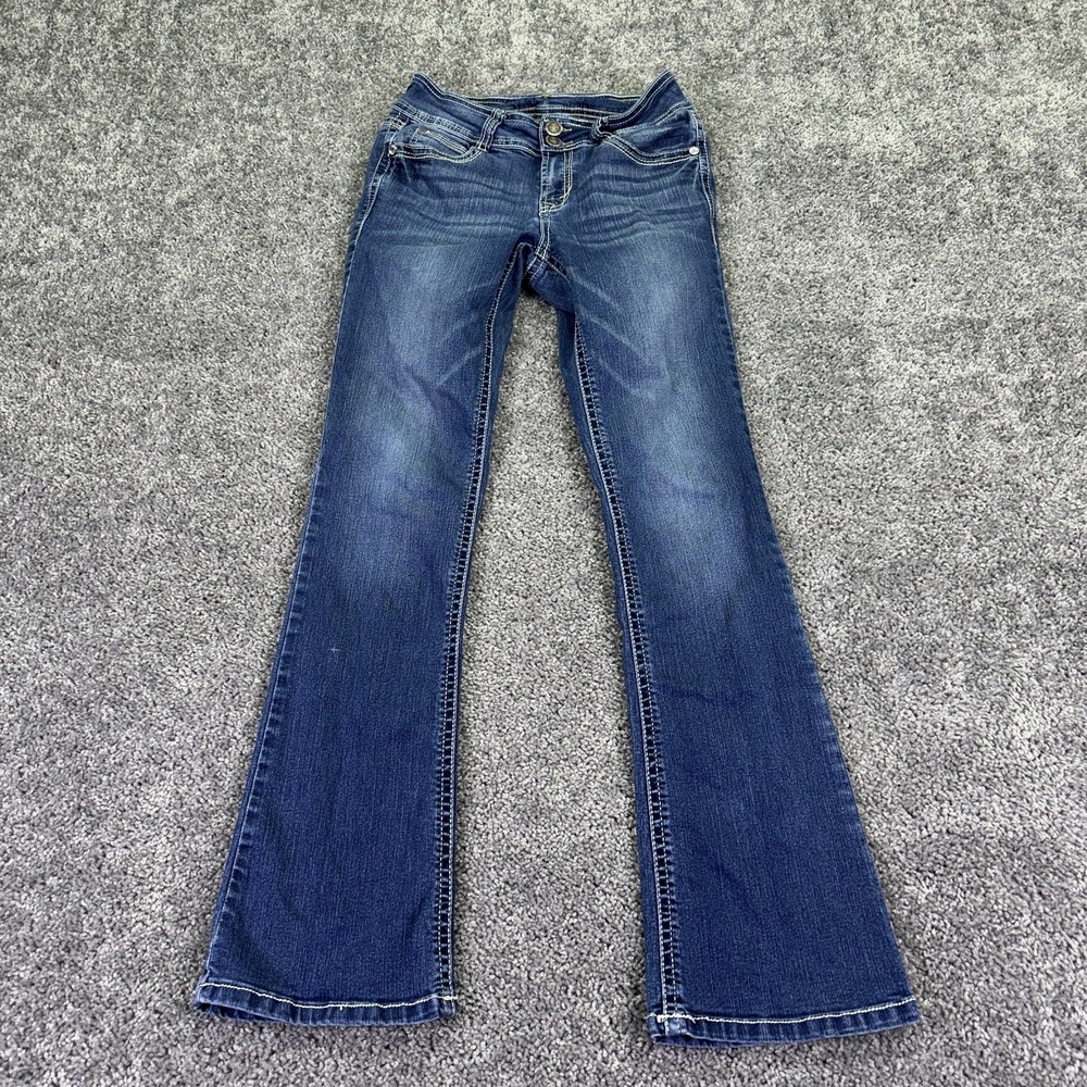 Wallflower Jeans Juniors 3 Blue Bootcut Stretch Medium Wash Denim Embroidered